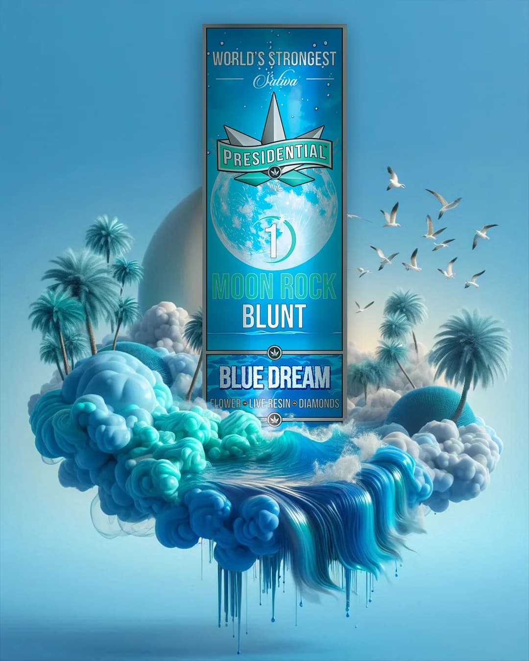 Presidential Blue Dream blunt package in blue strain art