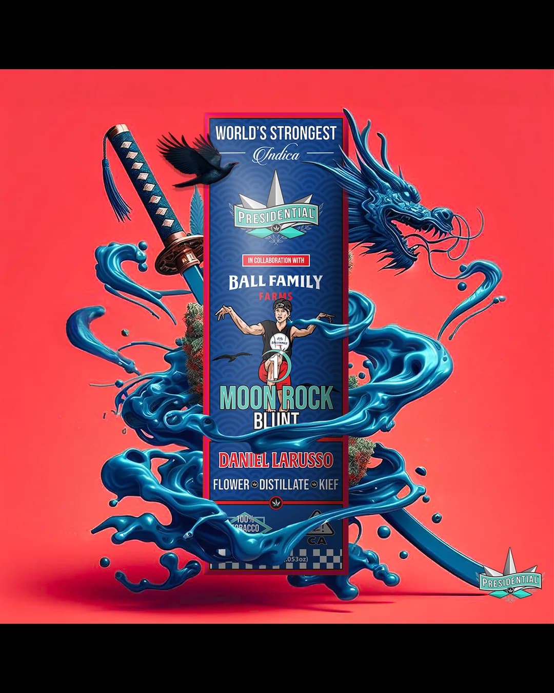 Presidential Daniel Larusso blunt package with cinematic graphics
