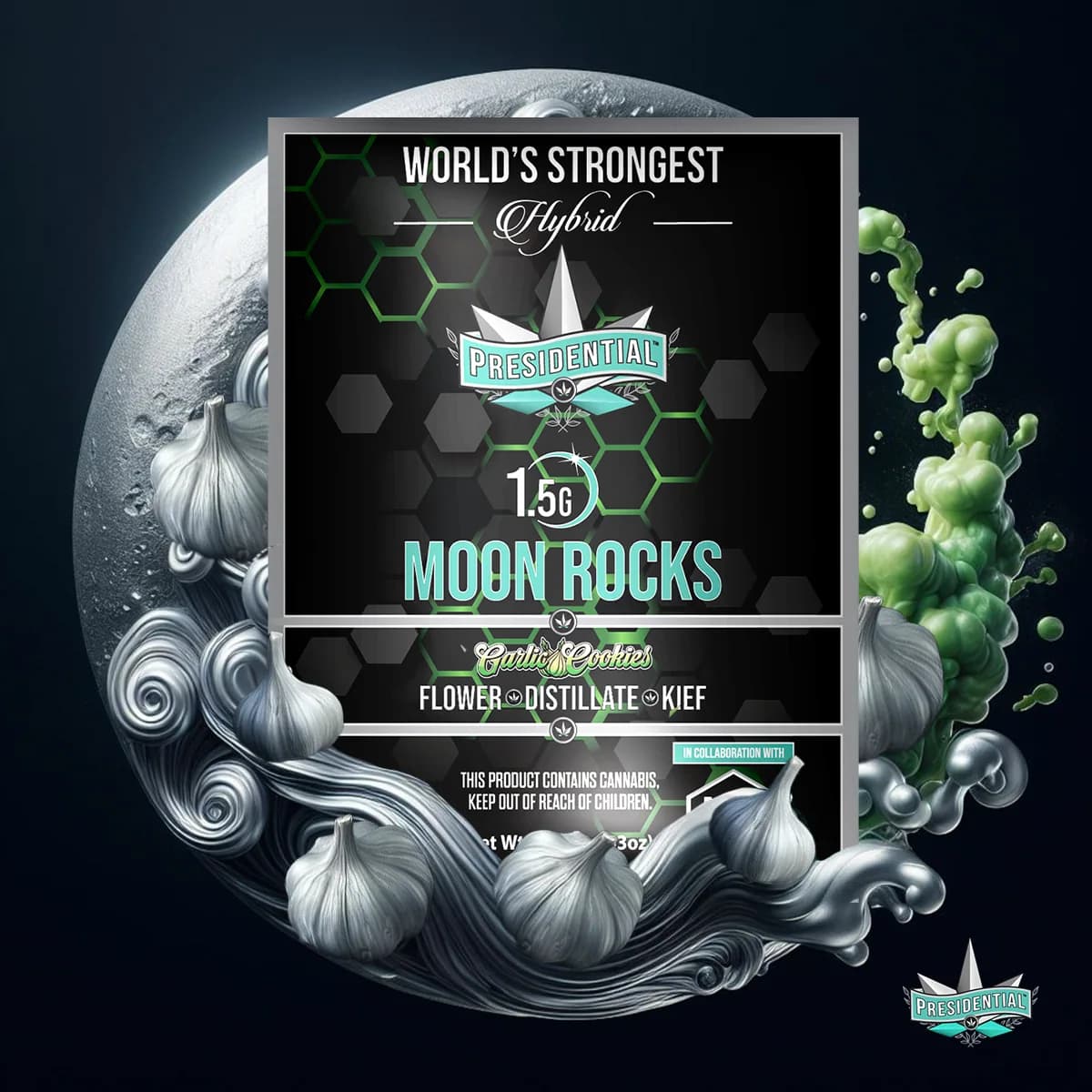 Presidential Garlic Cookies Moon Rocks jar and line art