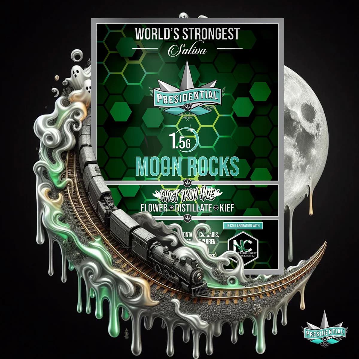 Presidential Ghost Haze Moon Rocks jar with spectral artwork