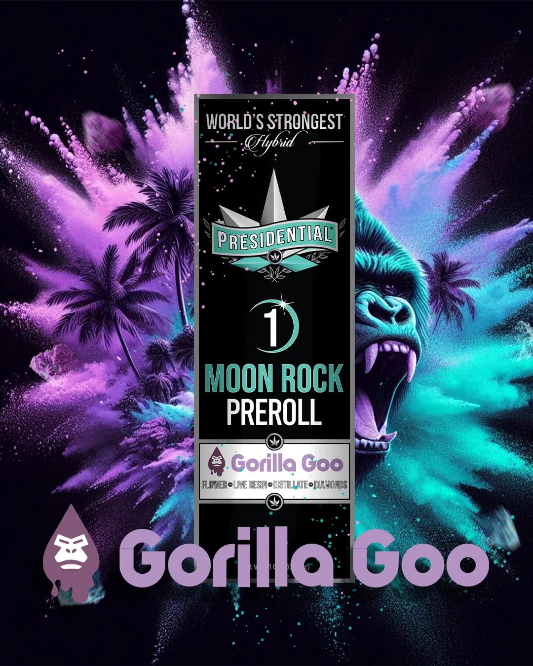 Presidential Gorilla Goo infused pre-roll package with bold graphics