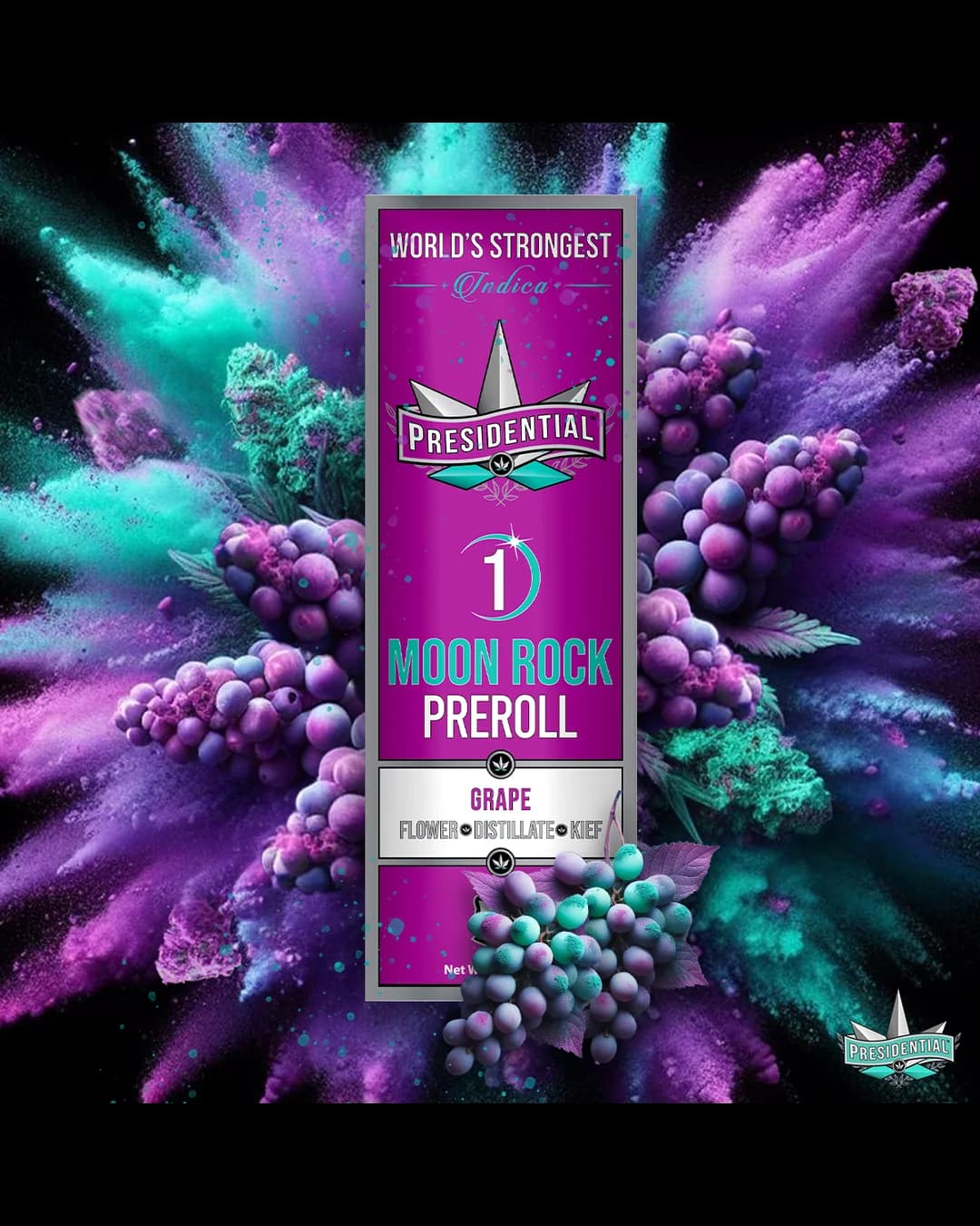 Presidential Grape infused pre-roll package in vivid purple