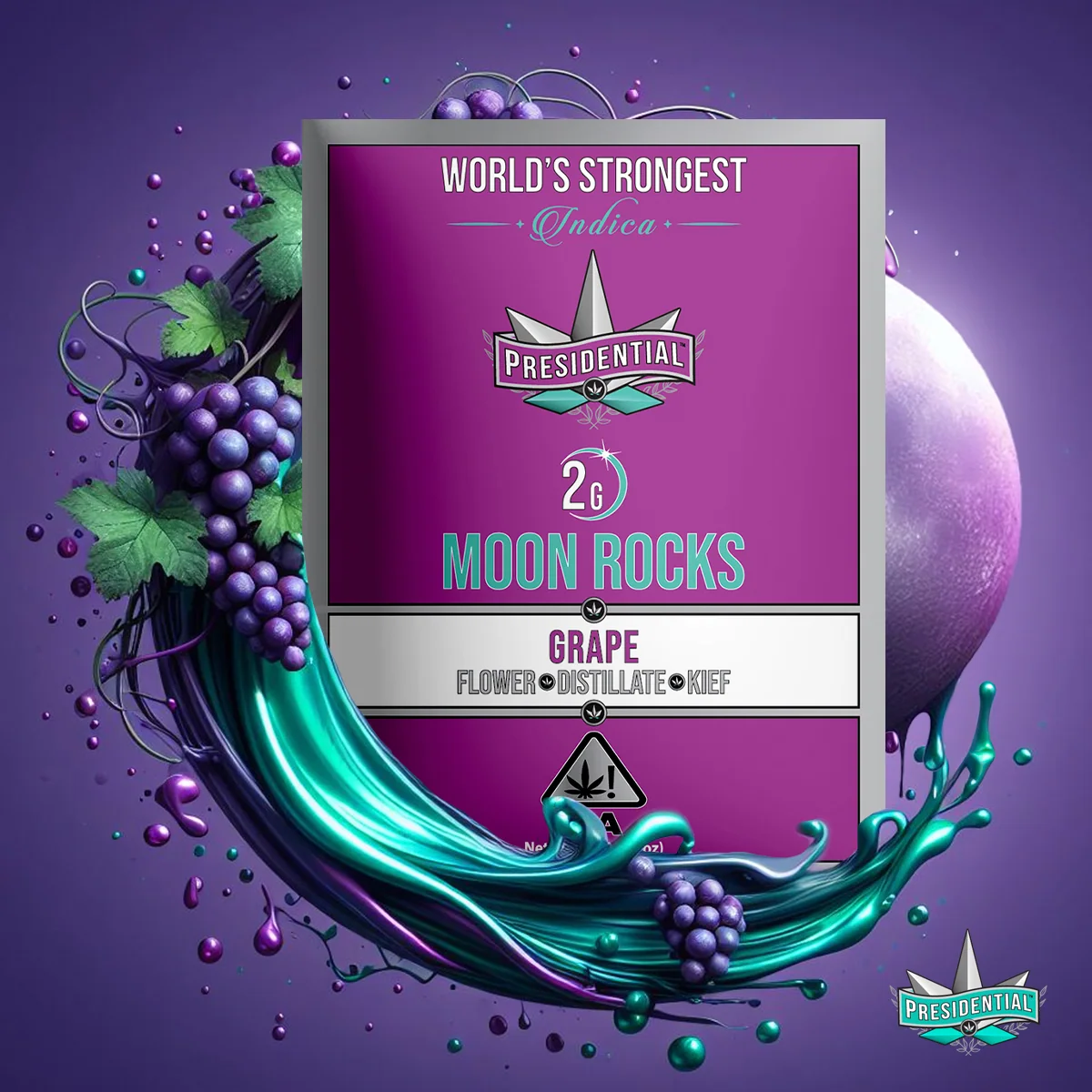 Presidential Grape Moon Rocks jar in purple package artwork