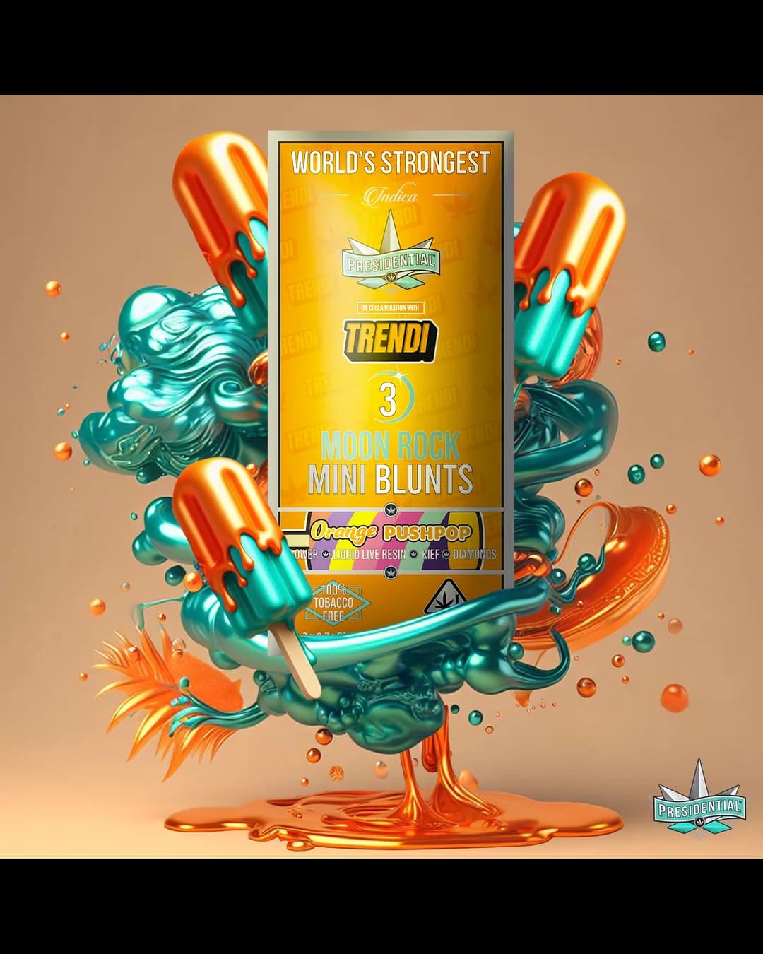 Presidential Orange Push Pop mini blunt package in citrus art