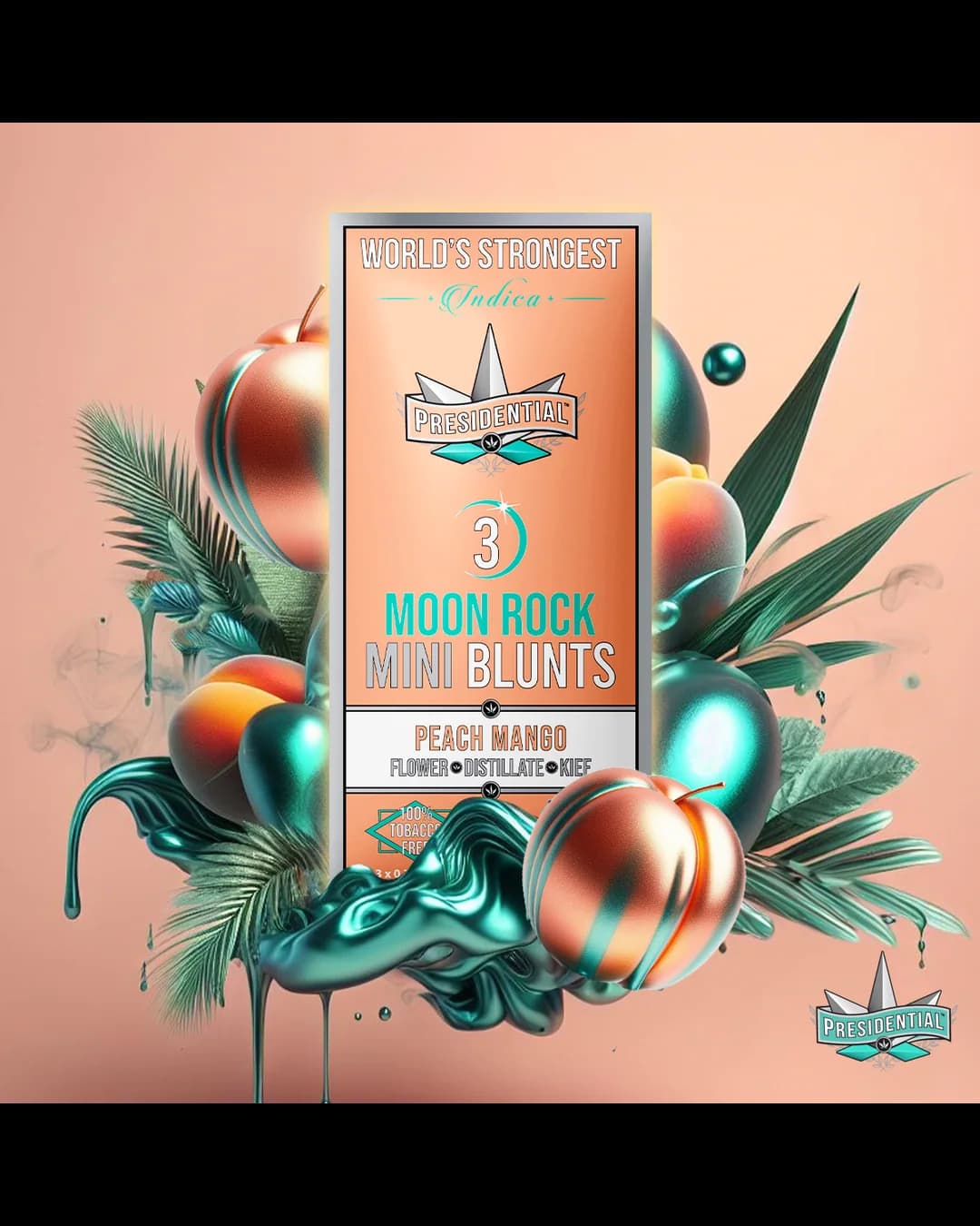 Presidential Peach Mango mini blunt package with warm fruit colors