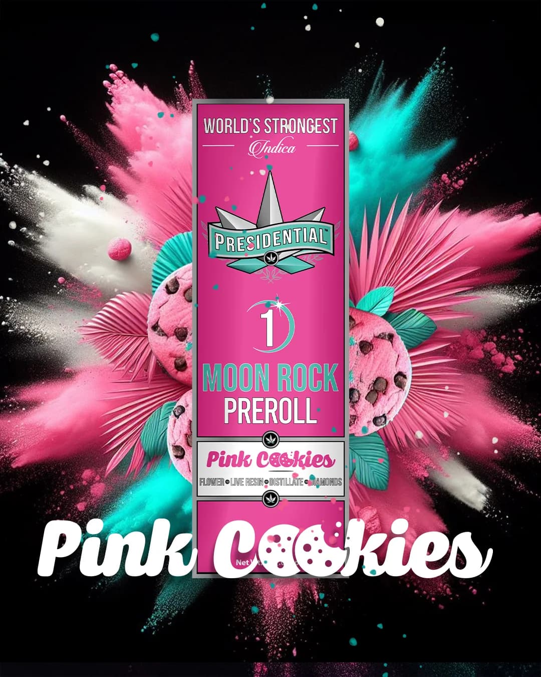 Presidential Pink Cookies Gold infused pre-roll package in rose art