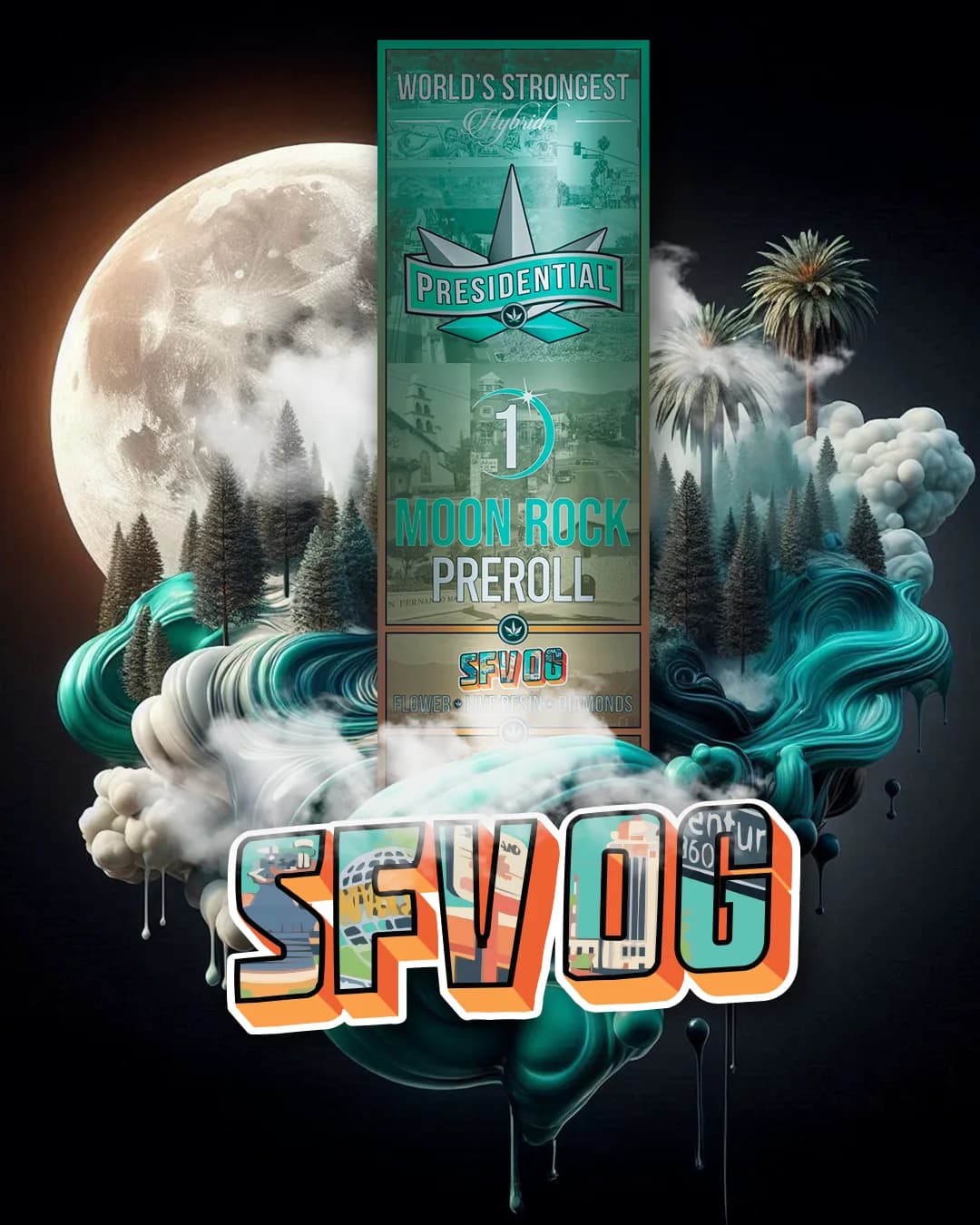 Presidential SFV OG Gold infused pre-roll package and strain art