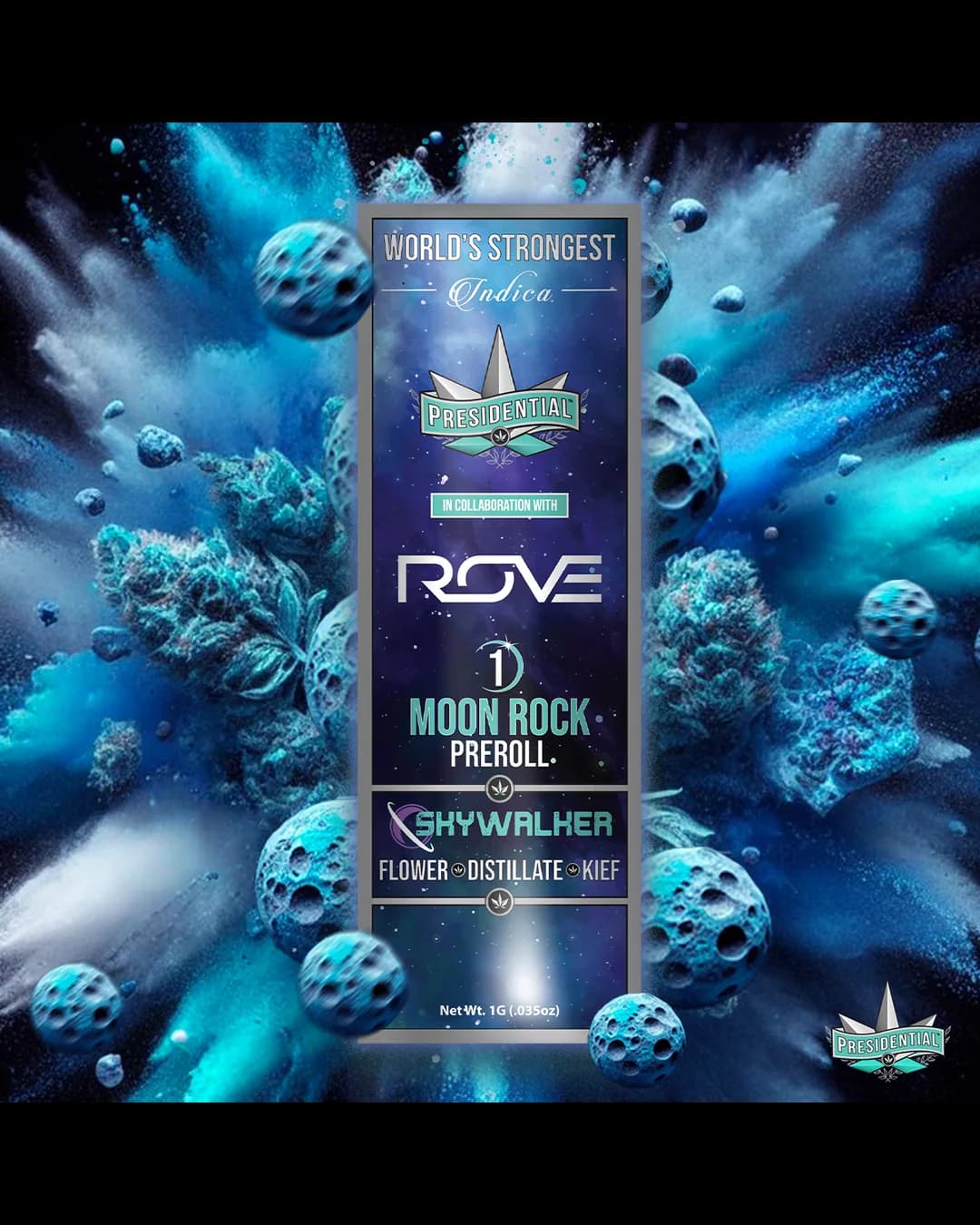 Presidential Skywalker Gold infused pre-roll package with space art